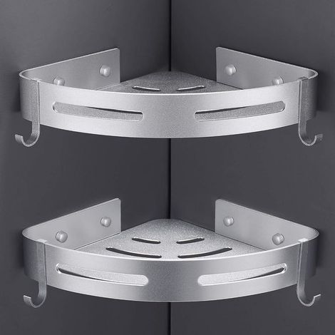 Étagère D'Angle Douche, Etagere Salle de Bain,Deux Méthodes D'Installation,Aluminium Panier de Rangement pour Douche Avec Crochets - Tablette D'Angle Douche (Blanc-Double) (1/5)