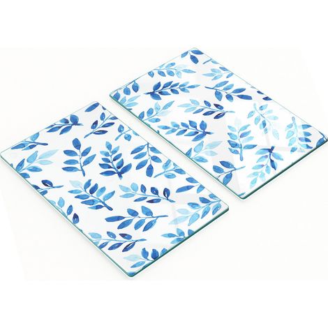 Tablas de servir de cristal para cocina con estampado gr谩fico de hojas, 2 x 30 x 52 cm.