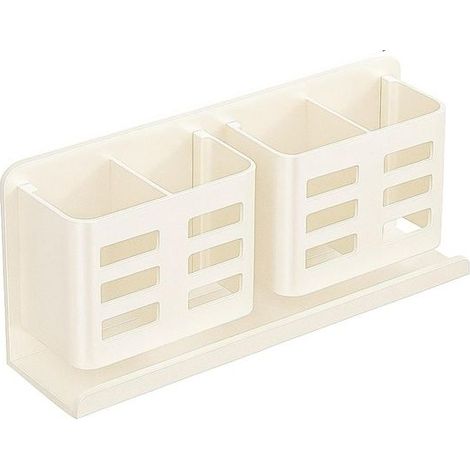 Porte-brosse à dents mural en aluminium pour salle de bain - Blanc (1/4)