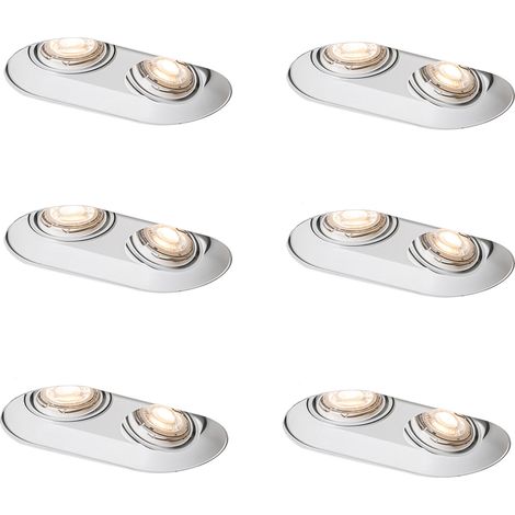 QAZQA Juego de 6 focos empotrables redondos blancos GU10 50mm 2-luces - Hubs Metálica Adecuado para LED Max. 2 x 10 Watt