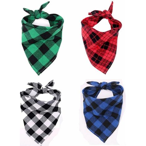 Filiyano-Lot de 4 bandanas réversibles à carreaux triangulaires pour chiens, écharpes pour animaux de compagnie, garçons et filles, en tissu résistant (1/5)