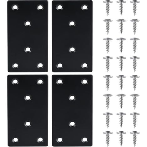Perforierte Edelstahl-Verbindungsplatte mit Schrauben und Metallwinkeln, schwarze Stahlplatte 48 x 97 x 1,8 mm, 4 Stück