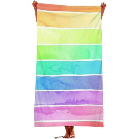 Serviette de plage à imprimé arc-en-ciel pour femmes et adolescentes, 79 x 160 cm, couverture légère et douce en microfibre, séchage rapide, idéale pour les pique-niques et le bain. Cadeau parfait pou