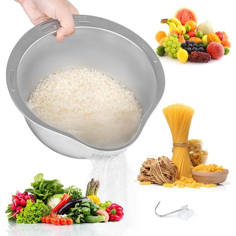Reissieb aus Edelstahl mit Ausgießer und V-förmigem Boden für Nudeln, Obst und Gemüse – Küchenhelfer (1/5)