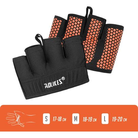(Orange, Taille M) Gants de fitness demi-doigts, unisexes, adaptés à l'haltérophilie et au bodybuilding. (1/2)