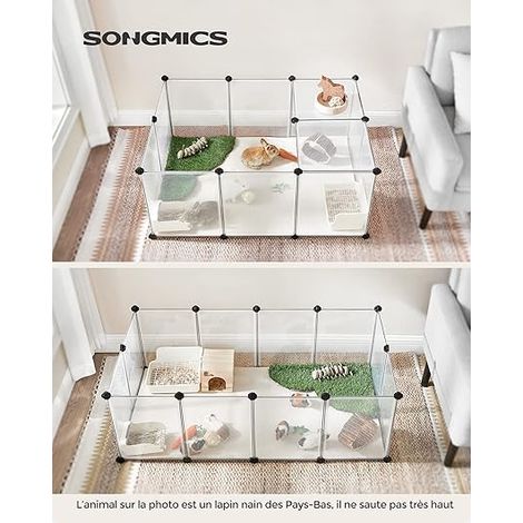 Feandrea – Parc enclos modulable pour petits animaux – Cage intérieure en plastique PP – Dimensions 125 x 63 x 42 cm – Facile à nettoyer