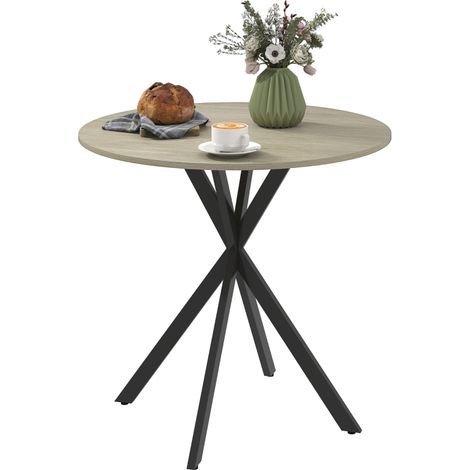 Table ronde industrielle Ø80 x 75cm pieds acier pour 2 personnes, style brut adapté cuisine salle à manger couleur chêne (1/5)