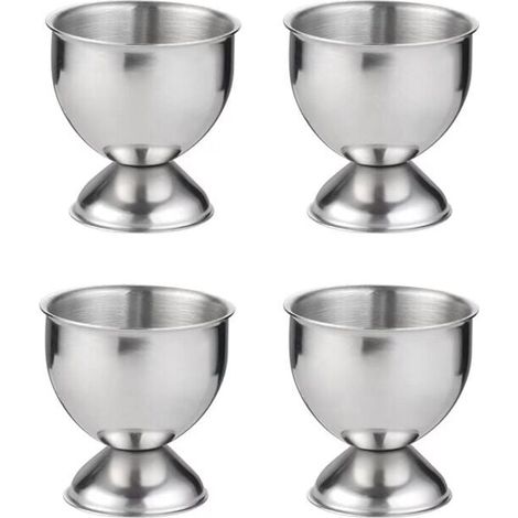 4er Set Eierbecher aus Edelstahl für gekochte Eier, silber, (1/4)