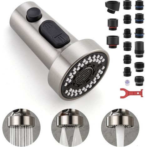 Cabezal rociador de repuesto - Rociador para grifo de cocina - Limpieza de cocina - 15 adaptadores universales - 8,64 x 5,21 x 5,21 cm (1/5)