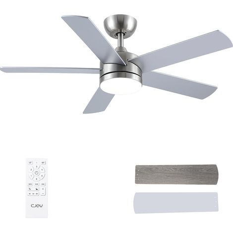 Ventilateur Plafond, 107cm Argent/Bois Ventilateur Plafond Silencieux avec Lumiere et Telecommande, 6 Vitesses, Mémoire 3 CCT, Dimmable, Veille Réversible, Minuterie, Pour Chambre à Coucher/Salon (1/5)
