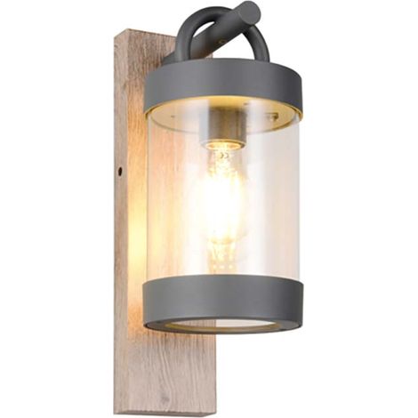 Wandleuchte Außenwandleuchte Fassadenleuchte Aluminium Holznachbildung Dämmerungssensor H 33 cm