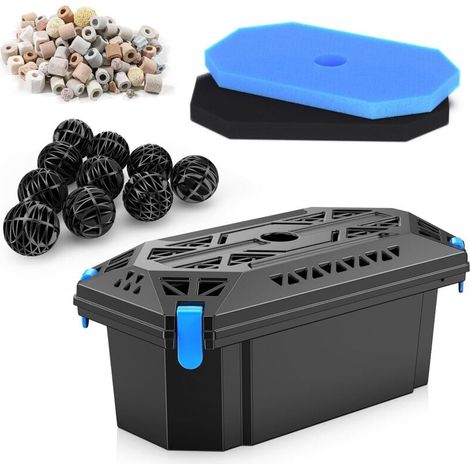 Komplettes Teichfilterset, das mit einer Solarteichpumpe, einem Wasserfall-Teichfilter und einem biologischen Filtersystem verwendet wird, dient dem Schutz der Wasserpumpen und der Klärung von Teichen (1/5)