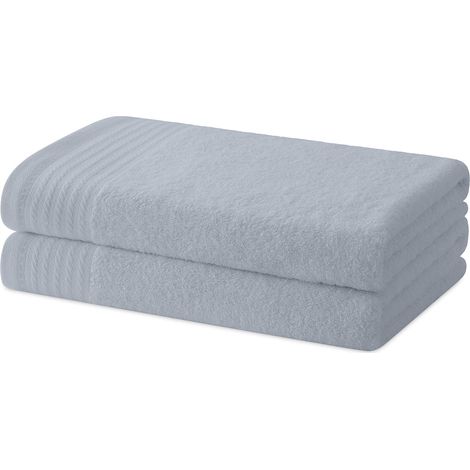 Lot de 2 Serviettes de Bain ou de Douche - Ensemble de Serviettes - 100% Coton - 480g/m2 - 130x65 cm - Gris (1/5)