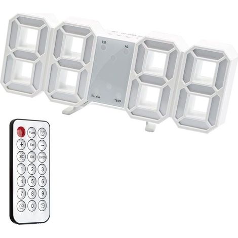 Horloge Murale Numérique LED 3D Réveil Lumineux Fonction sans Bruit Snooze Luminosité Réglable 12/24 Heure Affichage Date/Température Bureau Cuisine Salon Chambre 24.6cm avec Télécommande (1/5)