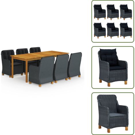 Cuscini da giardino - vidaXL Set Mobili da Pranzo per Giardino 7 pz Grigio Scuro - Tavolo in legno
