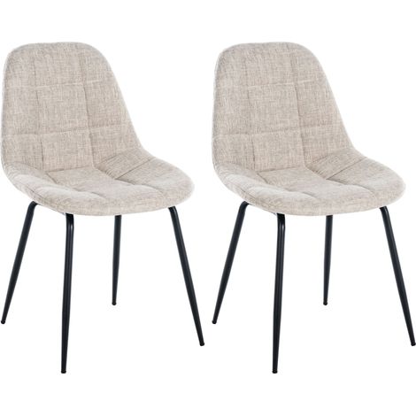 Set 2 sedie cucina sala da pranzo con cuciture decorative in tessuto panna e gambe in metallo nero 100001669