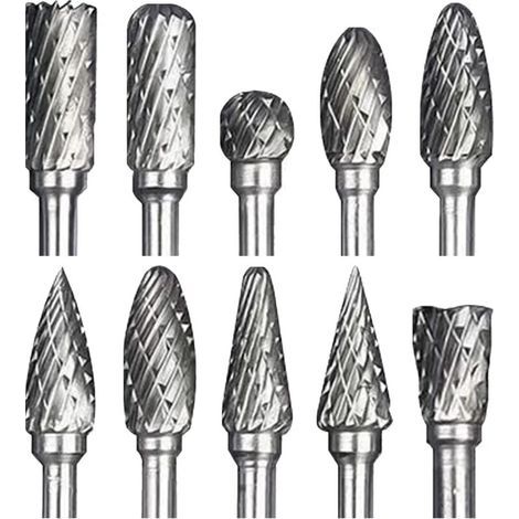 Doppelseitiger Fräser-Satz aus Wolframkarbidstahl für Rotationswerkzeuge, 10-teilig, 1/8"-Schaft für Heimwerkerarbeiten, Holzschnitzerei, Metallpolitur, Gravur und Bohren (1/5)