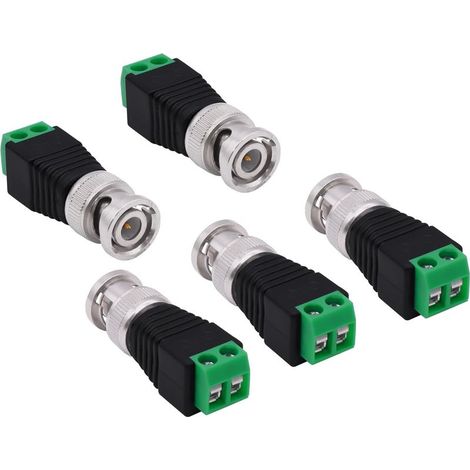 Lot de 5 connecteurs BNC sans soudure mâle vers 2 broches pour caméra de surveillance CCTV DVR TV vidéo (BNC mâle) (1/5)