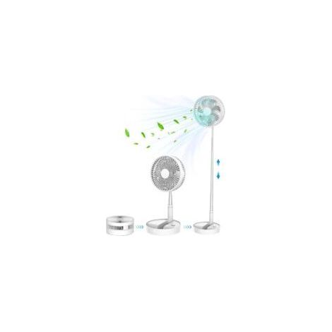 9" Portable Silent Folding Pedestal Fan – 4 Speeds – 7200mAh USB Rechargeable – Ideal for Bedroom and Office – White