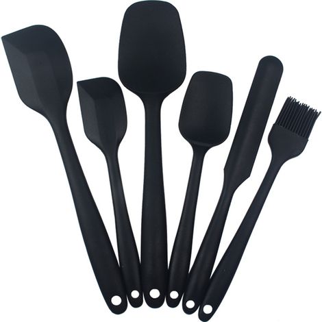 BDD Spatule en silicone de cuisine et cuillère à spatule en silicone (lot de 6, noir)