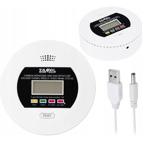 Detector de monóxido de carbono con sensor de gas, pantalla LCD y fuente de alimentación. (1/5)