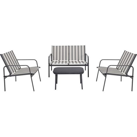 Salon de jardin métal textilene 4 personnes canapé fauteuils table extérieur terrasse Kallia