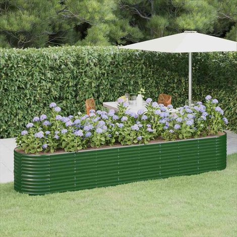 Lit surélevé de jardin-Jardinière surélevée-Bac de jardin surélevé Acier galvanisé 368x80x68 cm Vert (1/5)