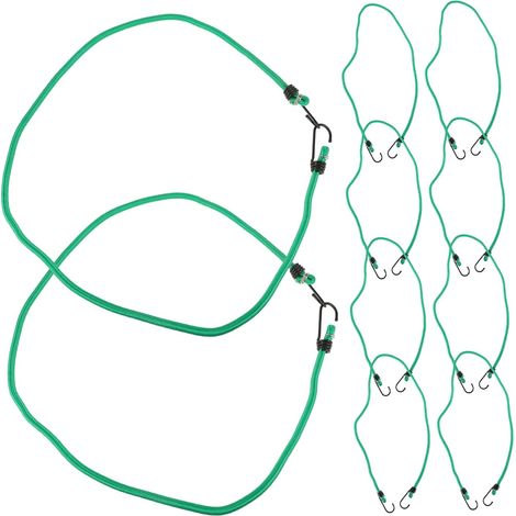 Cordon Élastique avec Crochets Vert, Lot de 10 pour Extérieur 8 Mm, Démontage et Pose Faciles, Usage Cyclisme et Aventure, Sangles Bagages (1/5)