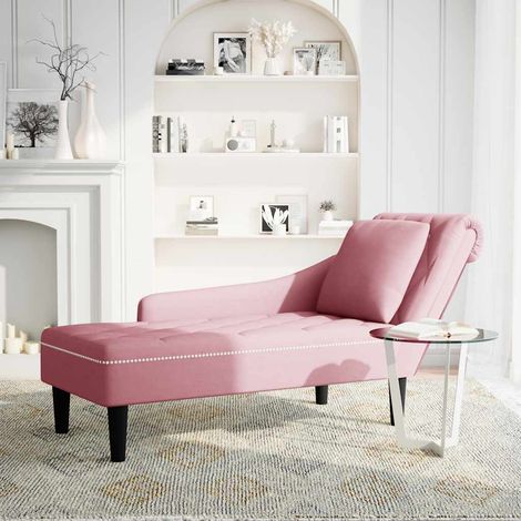 Fauteuil de Salon，Chaise，Fauteuil long avec coussin et accoudoir droit rose velours CFW183862 (1/5)