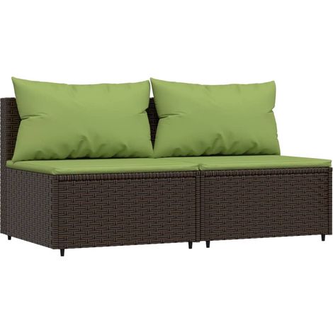 Canapés centraux de jardin coussins 2pcs marron résine tressée (1/5)