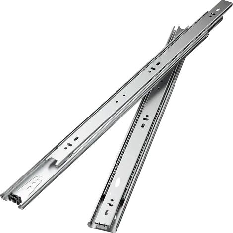 Guías para cajones, diseño de montaje lateral, capacidad de carga de 45 kg, color plata. (1/2)