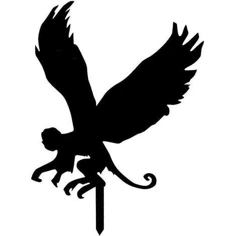 Gartenstecker-Schild „Fliegender Affe“ mit schwarzer Silhouette