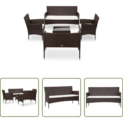 Table de jardin -  Salon de jardin 5 pcs avec coussins Résine tressée Marron (1/5)