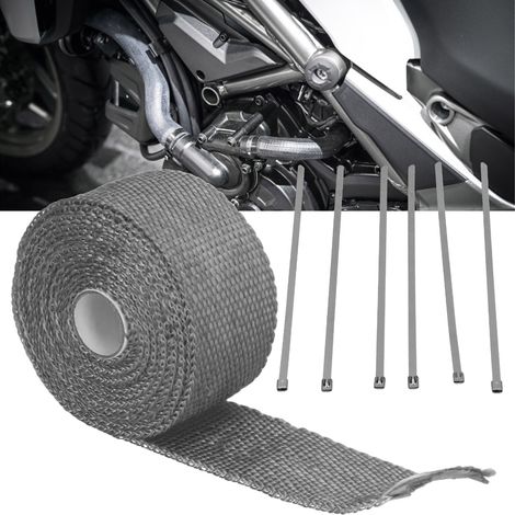 Feuille de bananier modifiée de 5 m, isolante thermiquement, avec tuyau d'échappement, tissu isolant thermique, ruban en fibre de verre et 6 attaches de câble en acier, noire. (1/5)