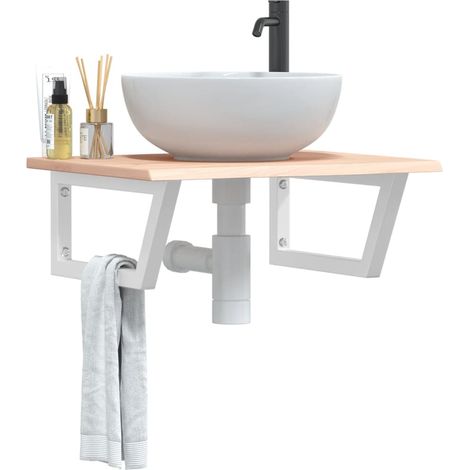 Waschtischplatte mit Halterung Stahl und Massivholz Eiche vidaXL (1/5)