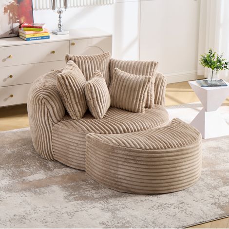 Poltrona da lettura con poggiapiedi, con 5 cuscini, in chenille, camel e marrone (1/5)