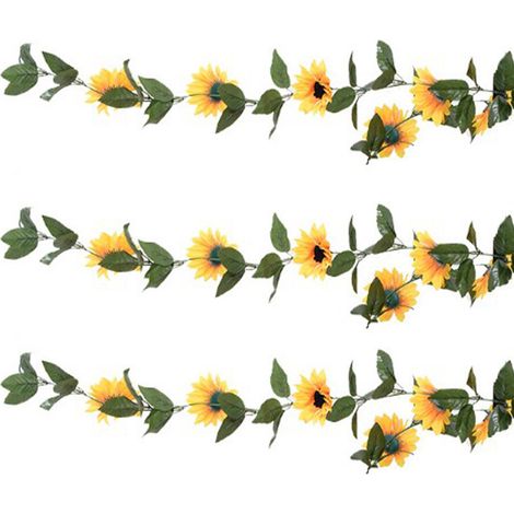 Branches de tournesol artificielles, 200 cm de long, détails réalistes, couleurs vives, guirlande de tournesols pour fêtes, jardins et clôtures (1/5)