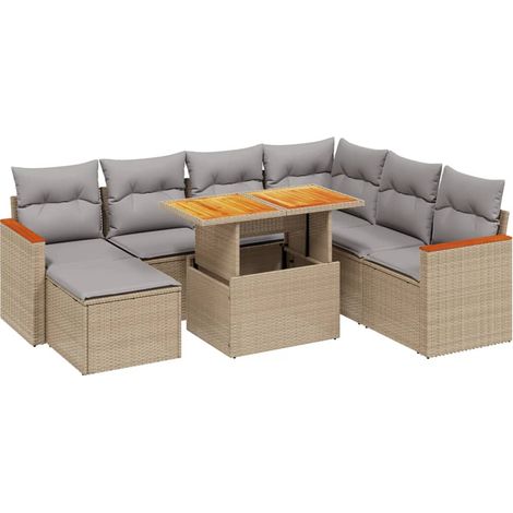 vidaXL Set Divano da Giardino 8 pz con Cuscini Beige in Polyrattan (1/4)