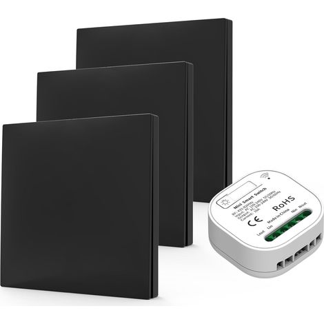 Interupteur Sans Fil, 3 Interrupteur d'éclairage Sans Fil Sans Pile 230 V avec Récepteur AC 100-240 V 10 A RF433 va et Vient Sans Fil Kit (Noir 3 commutateur + 1 kit récepteur) (1/5)