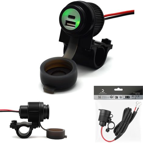 Chargeur USB Moto 36W PD USB-C et QC 3.0 avec Interrupteur Magnétique Étanche – Prise USB Moto 12V Double Port pour Téléphone, GPS et Batterie Moto, Montage Guidon 22 mm et 25,4 mm (1/5)