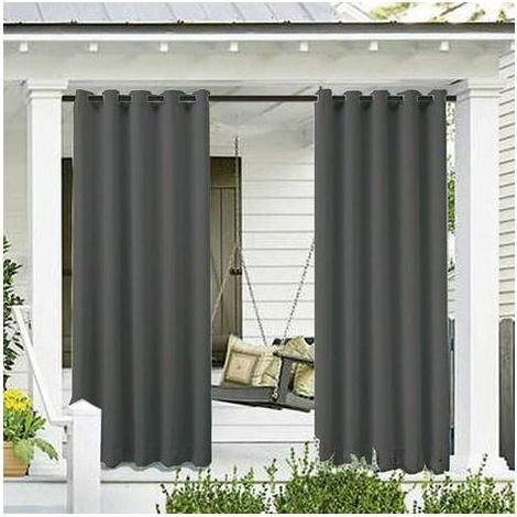 Outdoor Curtains for Garden Patio Gazebo Blackout Curtain Windproof UV Protection Mildew Resistant Heat Insulated Curtains with Eyelet W132cm x H213cm 2 Panels Dark Gray