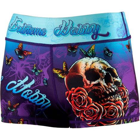 Damen-Sportshorts mit Totenkopfmotiv, Größe 2, Größe S, blau
