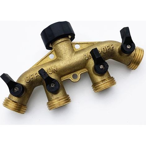Robuster Messing-Gartenschlauchverteiler - 2-Wege - 1,9 cm Auslassverteiler - Wasserhahnadapter mit Absperrventilen für die Bewässerung im Außenbereich (Verteiler zu (1/5)