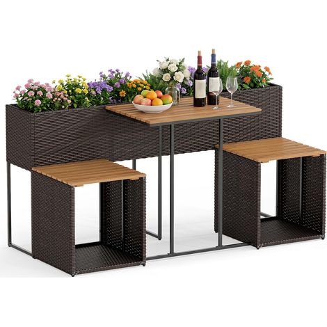 COSTWAY Set Sedie E Tavolo Esterno Set Sedie E Tavolo In Rattan Set Sedie E Tavolo Da Giardino Set Rattan Giardino Set Rattan Sedie Set Sedie Bar Set Sedie Ba (1/5)