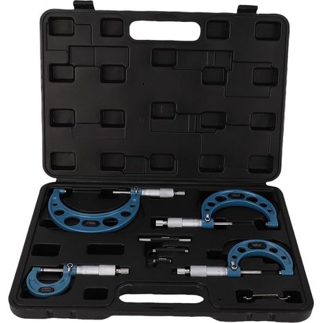 Ensemble de 4 micromètres extérieurs, plage de 0 à 100 mm, micromètre de machiniste en alliage de précision de 0,01 mm pour les tâches d'ingénierie et de fabrication (1/5)
