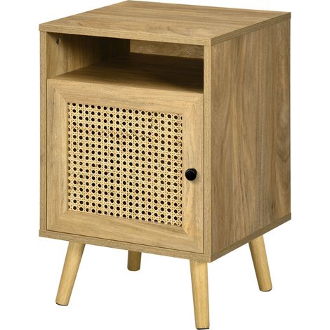 Nachttisch aus Rattan mit Schranktür und Vintage-Nische, 39 x 35 x 60 cm, natur