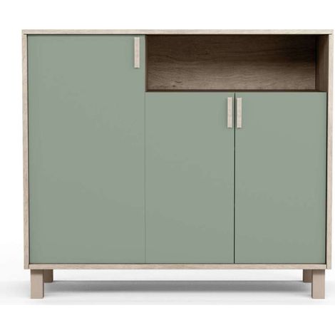 Recibidor zapatero 3 puertas Modelo 520 acabado roble claro/verde. 88 cm (alto) x 100 cm (ancho) x 37 cm (prof.) (1/5)