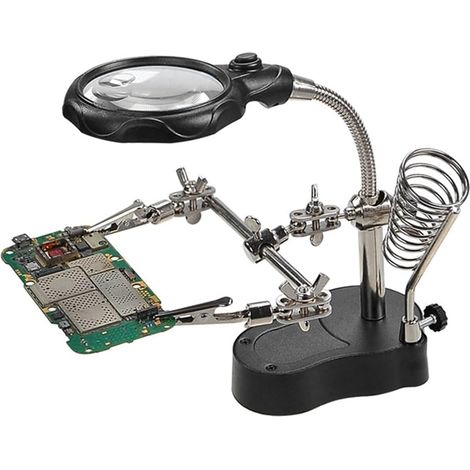 Support de Table en Fer à Souder avec Loupe de Soudage, Table à Outils de Maintenance D'Équipement Numérique avec Lampe LED (1/5)