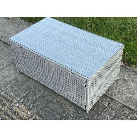 Fimous Gartenmöbel im Freien Rechteckig Couchtisch Helles Grau Polyrattan Teetisch (1/4)