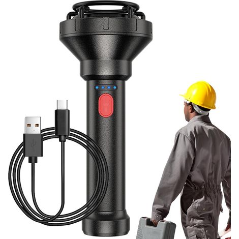 Lampe torche LED rechargeable, étanche avec boussole, lampe de poche puissante et portable pour camping, randonnée, pêche, équitation, cyclisme, extérieur de nuit, réparation à domicile, survie